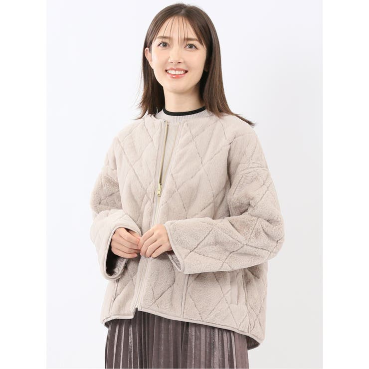 03ライトグレー | ファー×キルト リバーシブル ショート中綿ブルゾン | TAKA-Q WOMEN