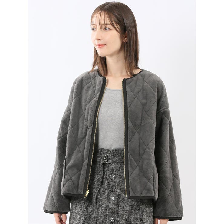 06グレー | ファー×キルト リバーシブル ショート中綿ブルゾン | TAKA-Q WOMEN