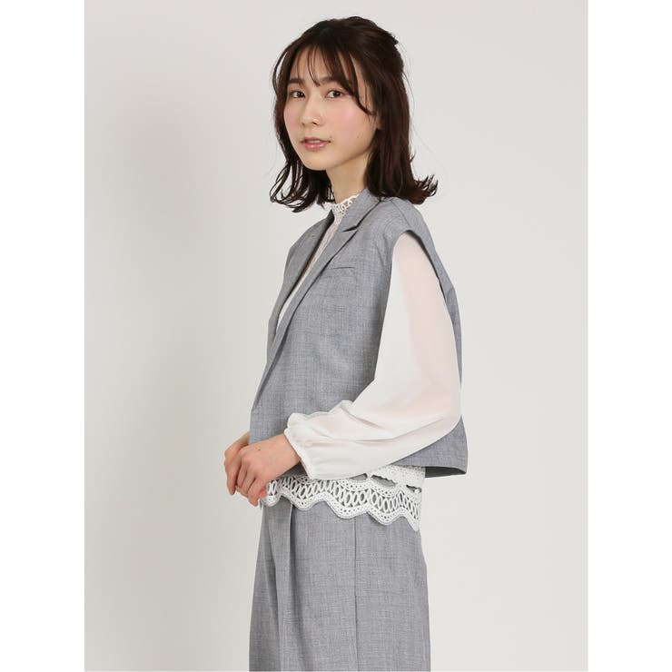 リネン風シャンブレー ショートジレ(セットアップ可能)[品番