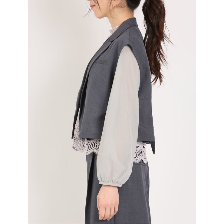 リネン風シャンブレー ショートジレ(セットアップ可能) | TAKA-Q WOMEN | 詳細画像26 