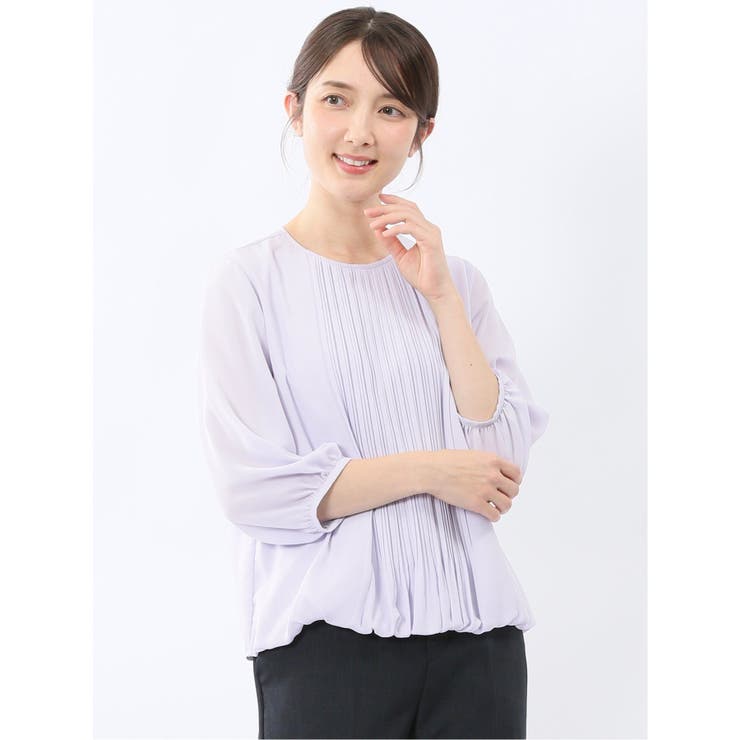 消しプリーツ 7分袖プルオーバーブラウス | TAKA-Q WOMEN | 詳細画像1 