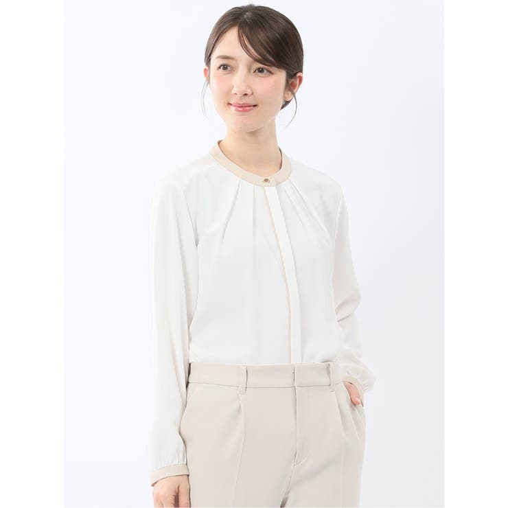バンドカラー配色 比翼 長袖ブラウス | TAKA-Q WOMEN | 詳細画像1 