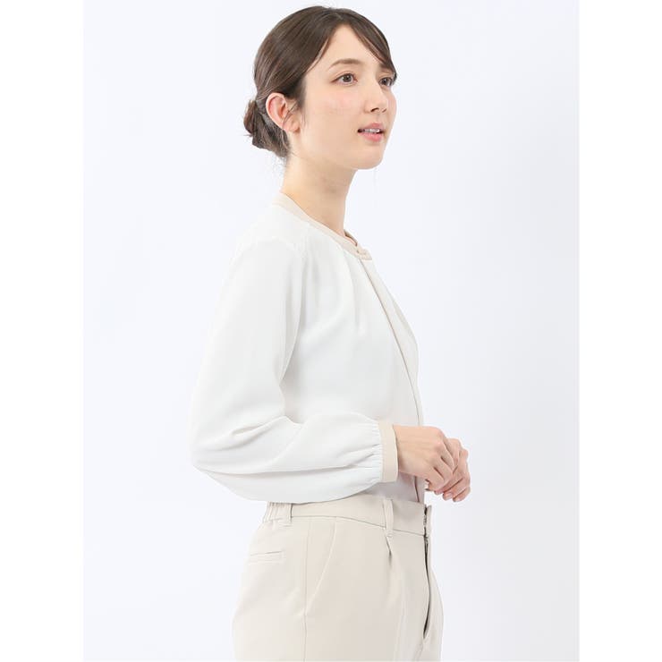 バンドカラー配色 比翼 長袖ブラウス | TAKA-Q WOMEN | 詳細画像4 
