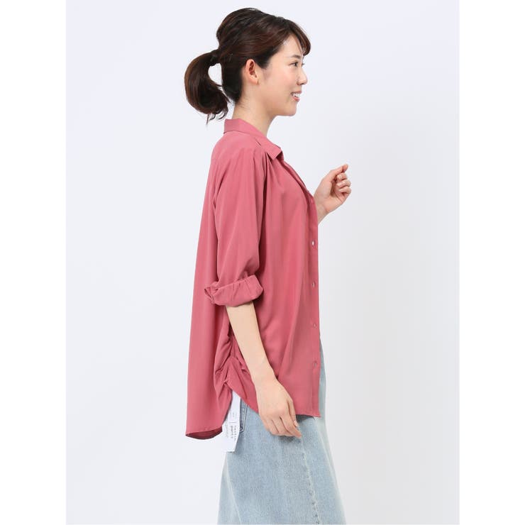 脇タック前開き スキッパーシャツチュニック[品番:TKQJ0022601 脇タック前開き スキッパーシャツチュニック[品番:TKQJ0022601