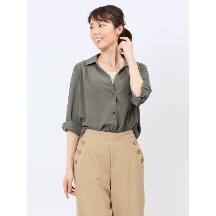 脇タック前開き スキッパーシャツチュニック[品番：TKQJ0022601