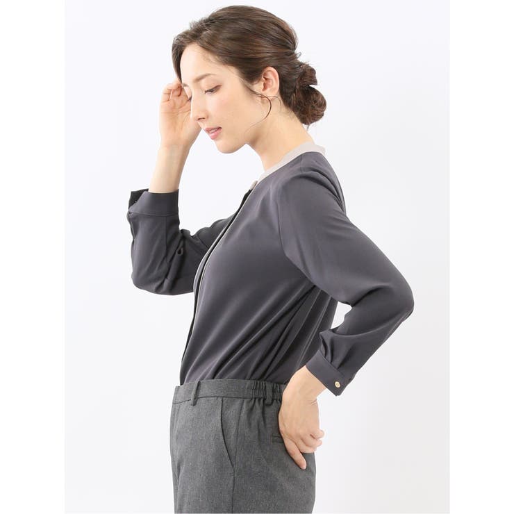 バンドカラー配色 比翼 長袖ブラウス | TAKA-Q WOMEN | 詳細画像11 