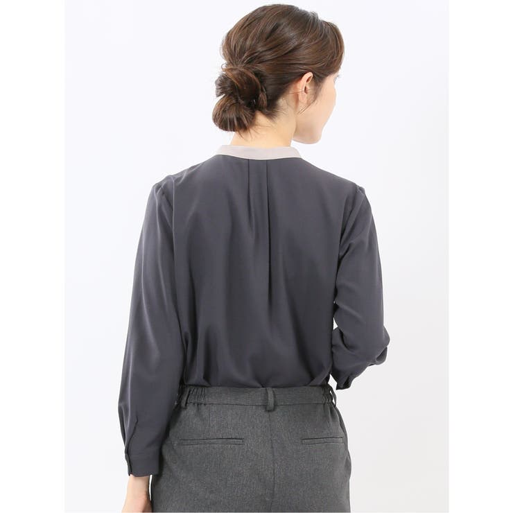 バンドカラー配色 比翼 長袖ブラウス | TAKA-Q WOMEN | 詳細画像12 