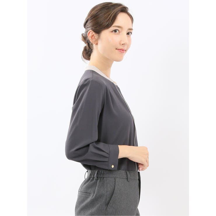 バンドカラー配色 比翼 長袖ブラウス | TAKA-Q WOMEN | 詳細画像13 