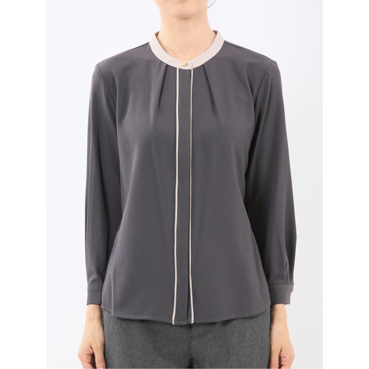 バンドカラー配色 比翼 長袖ブラウス | TAKA-Q WOMEN | 詳細画像15 