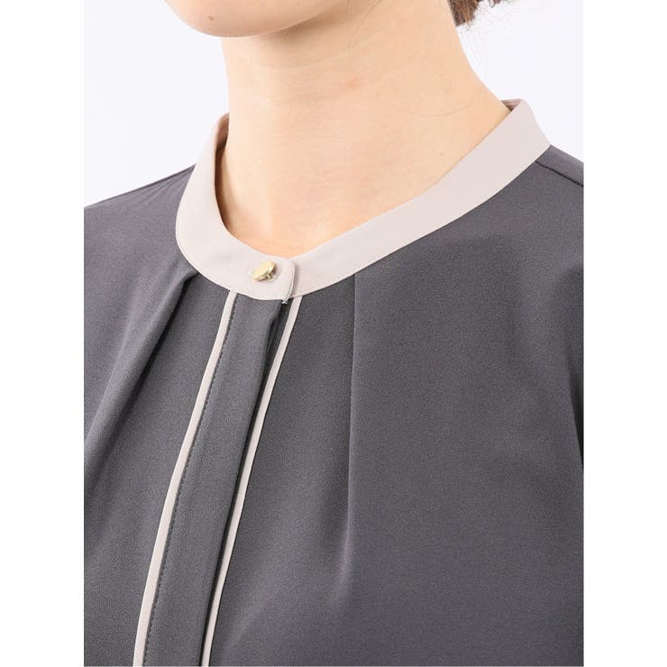 バンドカラー配色 比翼 長袖ブラウス | TAKA-Q WOMEN | 詳細画像18 