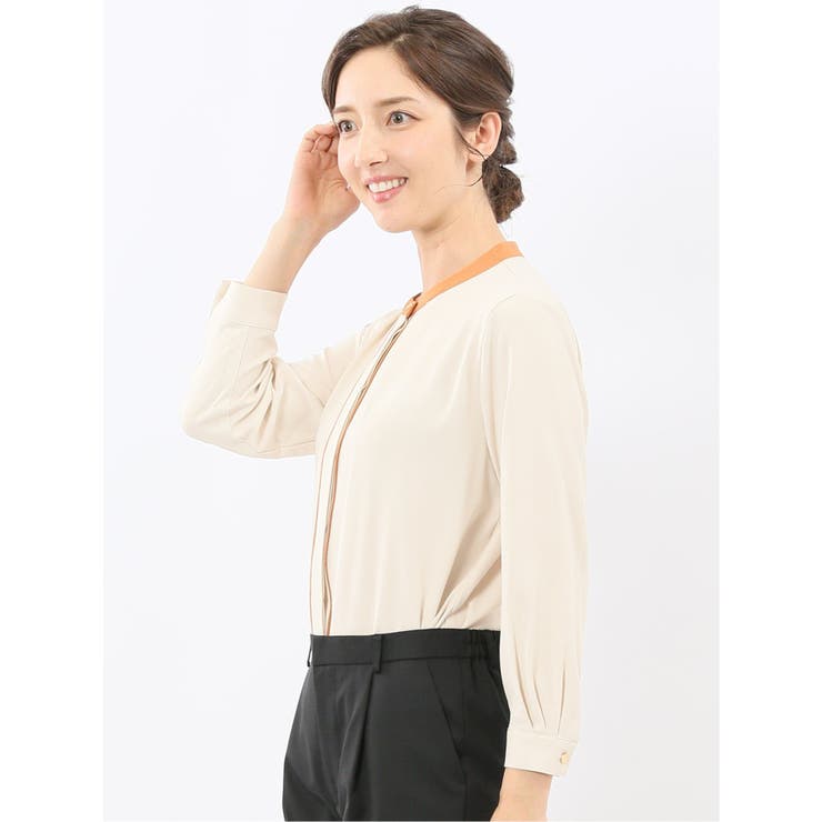バンドカラー配色 比翼 長袖ブラウス | TAKA-Q WOMEN | 詳細画像20 