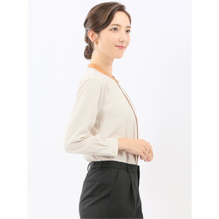 バンドカラー配色 比翼 長袖ブラウス | TAKA-Q WOMEN | 詳細画像22 
