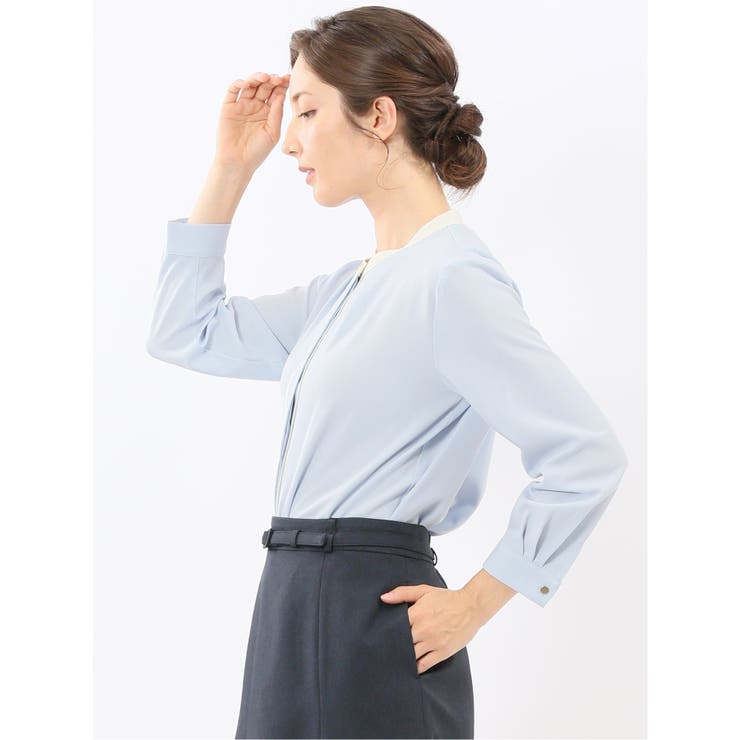 バンドカラー配色 比翼 長袖ブラウス | TAKA-Q WOMEN | 詳細画像29 