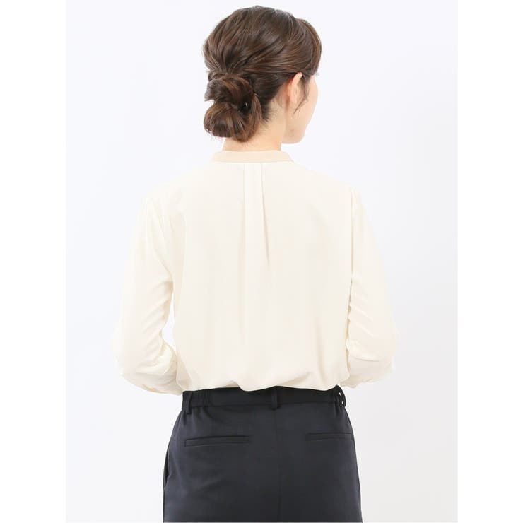 バンドカラー配色 比翼 長袖ブラウス | TAKA-Q WOMEN | 詳細画像3 