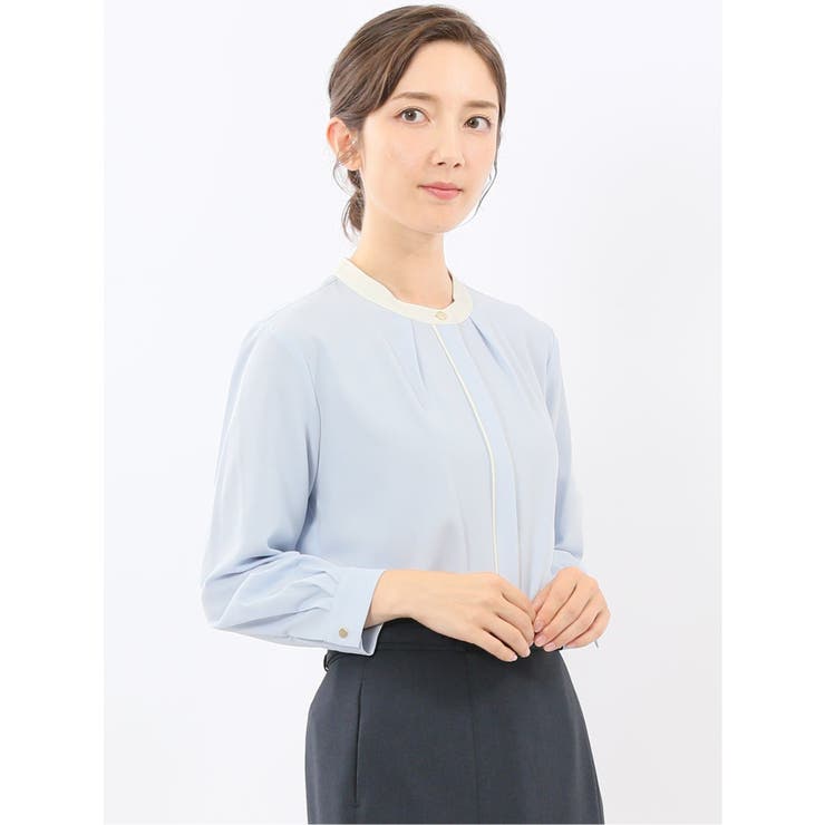 バンドカラー配色 比翼 長袖ブラウス | TAKA-Q WOMEN | 詳細画像31 