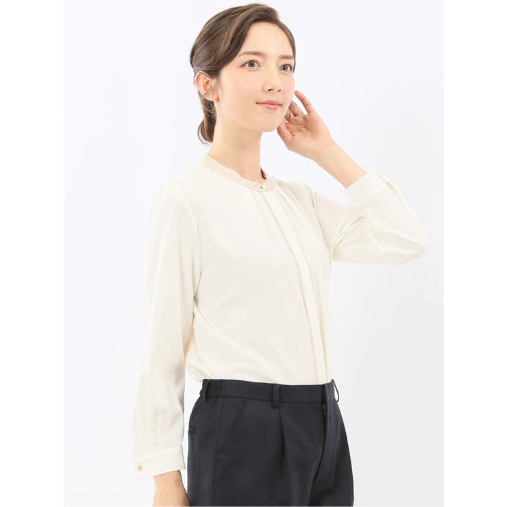 バンドカラー配色 比翼 長袖ブラウス | TAKA-Q WOMEN | 詳細画像4 
