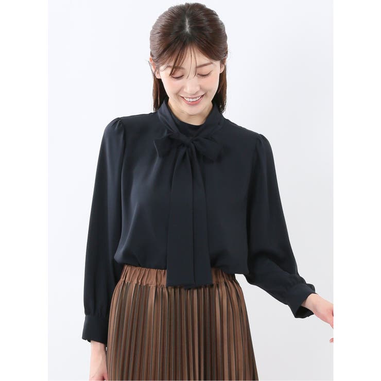 75紺 | リボンタイ 長袖プルオーバーブラウス | TAKA-Q WOMEN