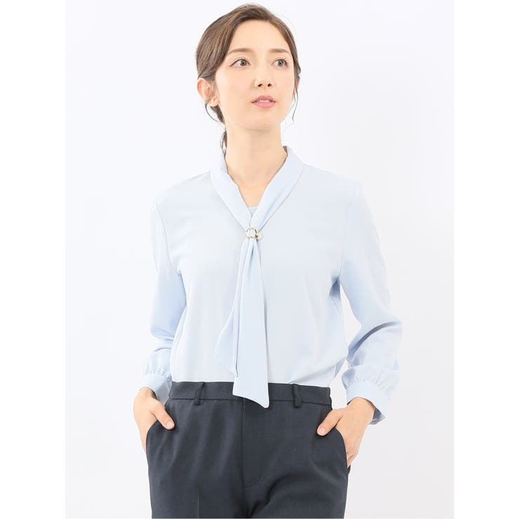 06グレー | ボウタイ 長袖プルオーバーブラウス | TAKA-Q WOMEN