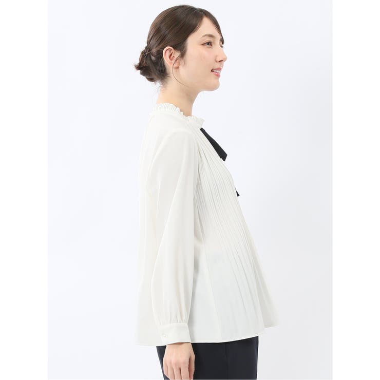 前身プリーツ リボン 長袖プルオーバーブラウス | TAKA-Q WOMEN | 詳細画像4 