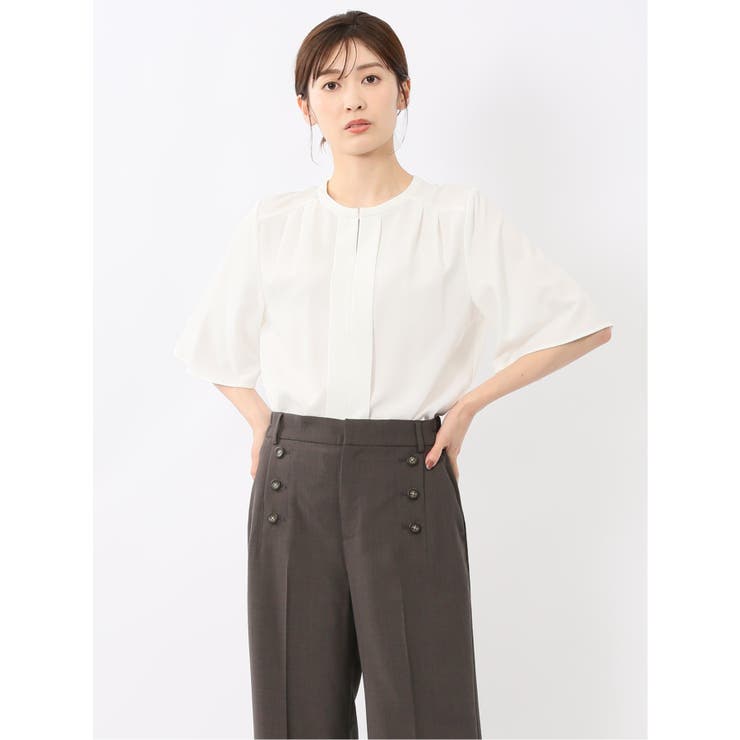 ホック付きクルーネック 半袖プルオーバーブラウス | TAKA-Q WOMEN | 詳細画像1 