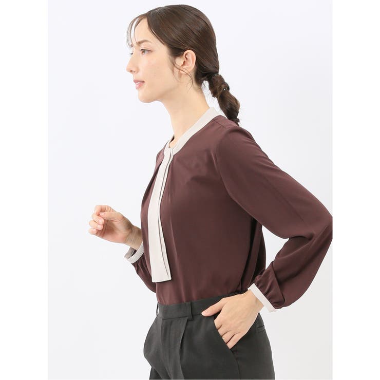 配色ボウタイ 長袖プルオーバーブラウス | TAKA-Q WOMEN | 詳細画像22 