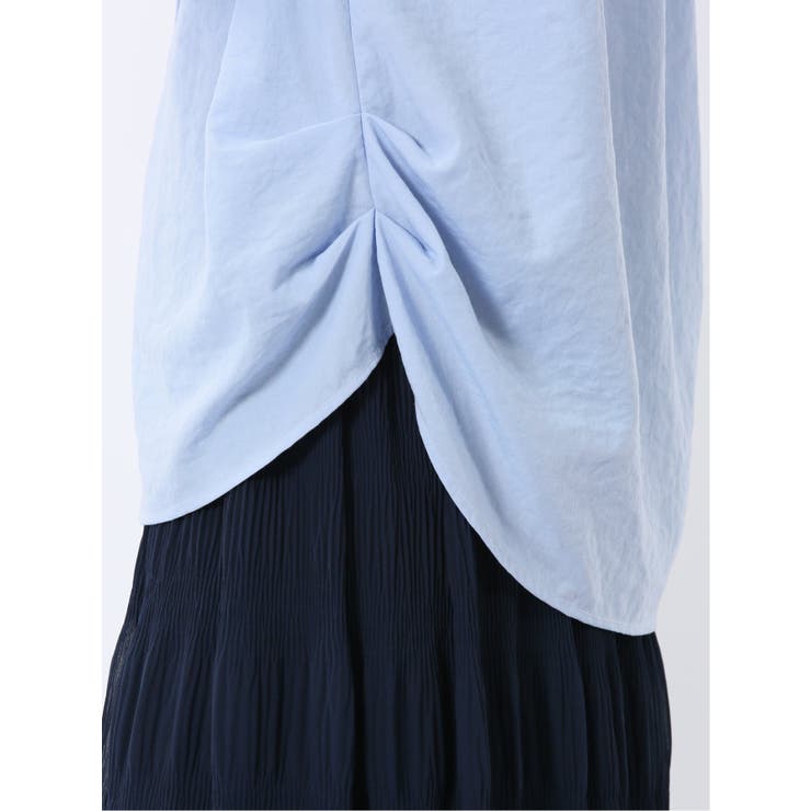 脇タック前開き スキッパーシャツチュニック[品番:TKQJ0025273 脇タック前開き スキッパーシャツチュニック[品番:TKQJ0025273