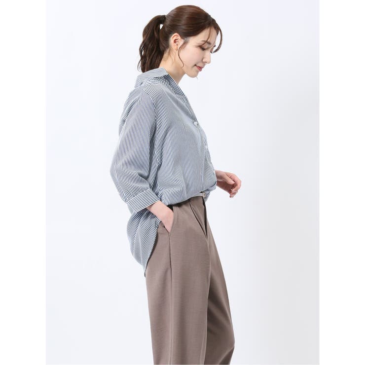 脇タック前開き スキッパーシャツチュニック[品番:TKQJ0025273 脇タック前開き スキッパーシャツチュニック[品番:TKQJ0025273
