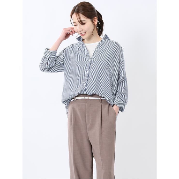 高評価レビュー 脇タック前開き スキッパーシャツチュニック[品番：TKQJ0025273 トップス
