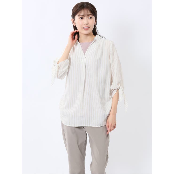袖リボンかぶり スキッパーシャツチュニック | TAKA-Q WOMEN | 詳細画像1 