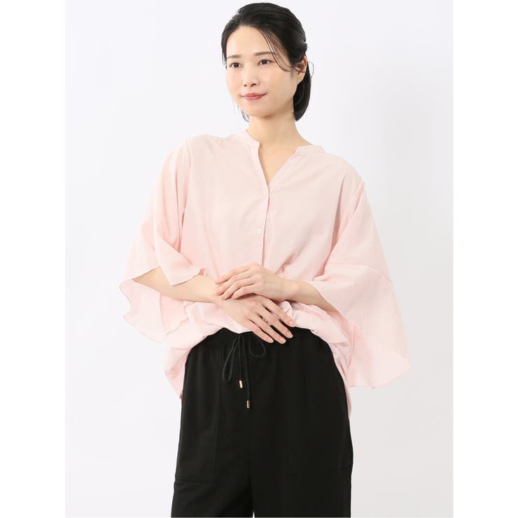 袖フレア前開き マオカラーシャツチュニック | TAKA-Q WOMEN | 詳細画像1 