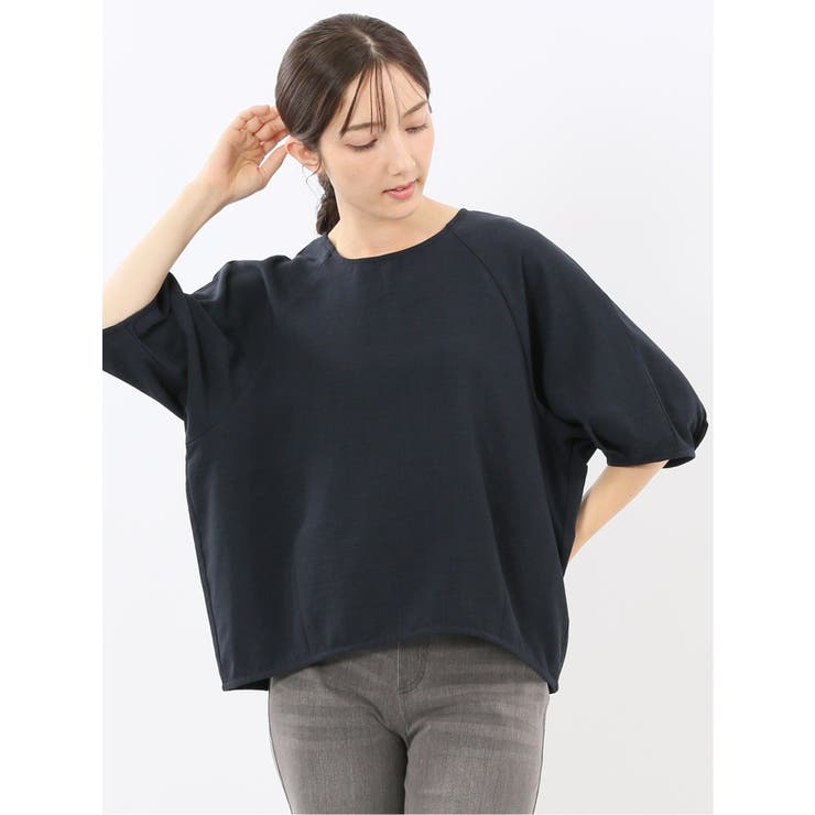 75紺 | 麻調合繊 コクーン半袖ブラウス | TAKA-Q WOMEN