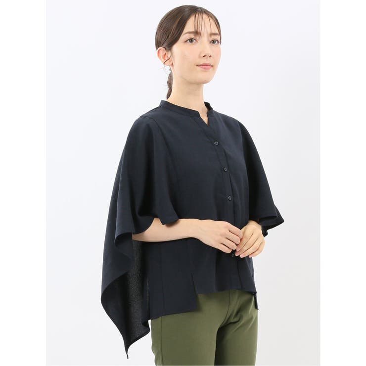 麻調合繊 スキッパー ケープブラウス | TAKA-Q WOMEN | 詳細画像16 