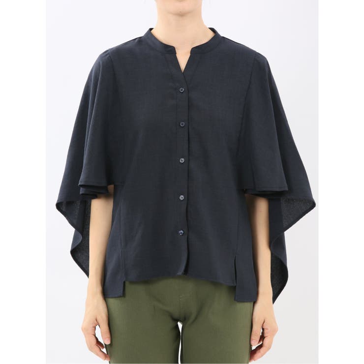 麻調合繊 スキッパー ケープブラウス | TAKA-Q WOMEN | 詳細画像18 