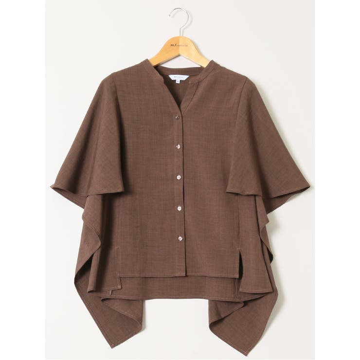 30茶 | 麻調合繊 スキッパー ケープブラウス | TAKA-Q WOMEN