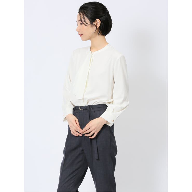 ラッフルフリル バンドカラー 8分袖プルオーバーブラウス | TAKA-Q WOMEN | 詳細画像14 