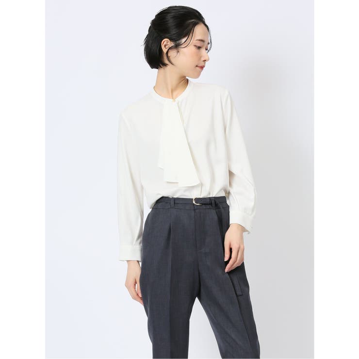 ラッフルフリル バンドカラー 8分袖プルオーバーブラウス | TAKA-Q WOMEN | 詳細画像16 