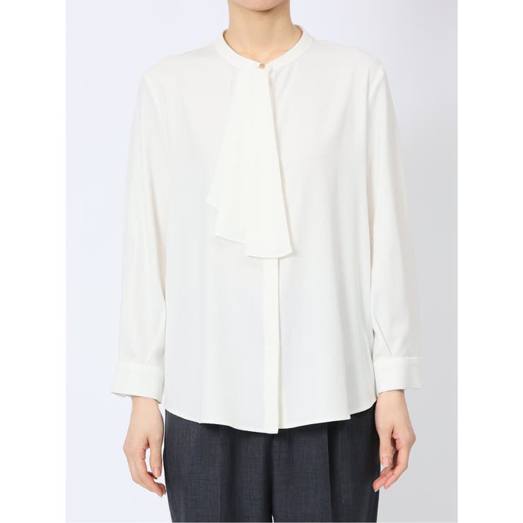 ラッフルフリル バンドカラー 8分袖プルオーバーブラウス | TAKA-Q WOMEN | 詳細画像18 