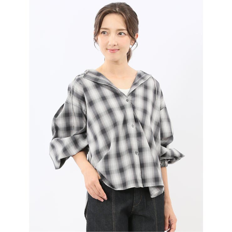 06グレー | 綿混ブロード チェック柄 シャツアウター | TAKA-Q WOMEN