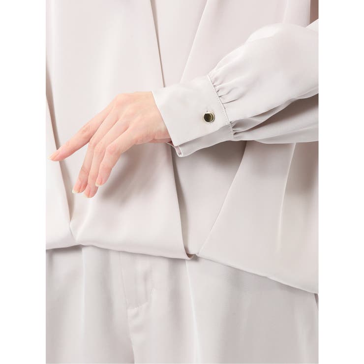 光沢サテン 長袖プルオーバーブラウス(セットアップ可能) | TAKA-Q WOMEN | 詳細画像10 