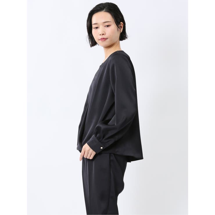 光沢サテン 長袖プルオーバーブラウス(セットアップ可能) | TAKA-Q WOMEN | 詳細画像16 