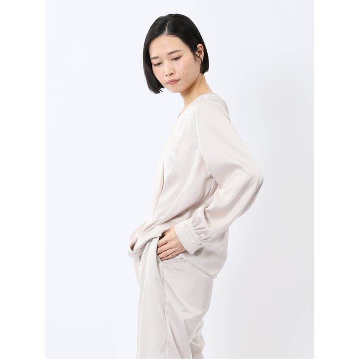 光沢サテン 長袖プルオーバーブラウス(セットアップ可能) | TAKA-Q WOMEN | 詳細画像2 