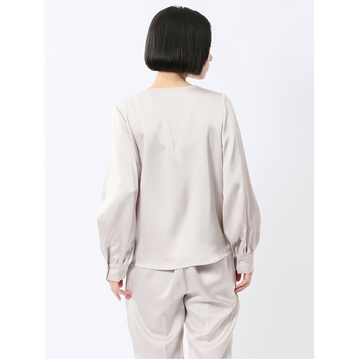 光沢サテン 長袖プルオーバーブラウス(セットアップ可能) | TAKA-Q WOMEN | 詳細画像3 