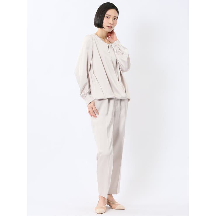 光沢サテン 長袖プルオーバーブラウス(セットアップ可能) | TAKA-Q WOMEN | 詳細画像5 