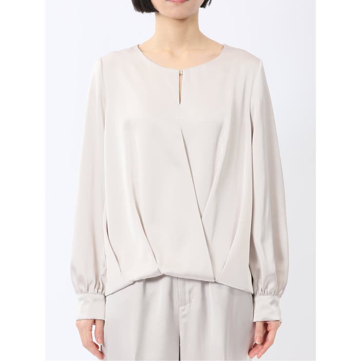 光沢サテン 長袖プルオーバーブラウス(セットアップ可能) | TAKA-Q WOMEN | 詳細画像6 