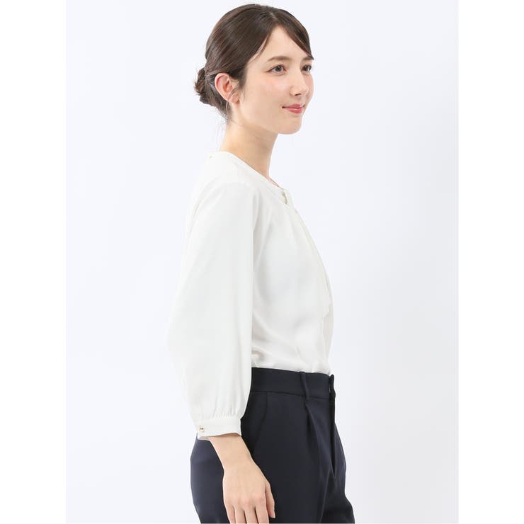 金具付きボウタイ風 7分袖プルオーバーブラウス | TAKA-Q WOMEN | 詳細画像4 