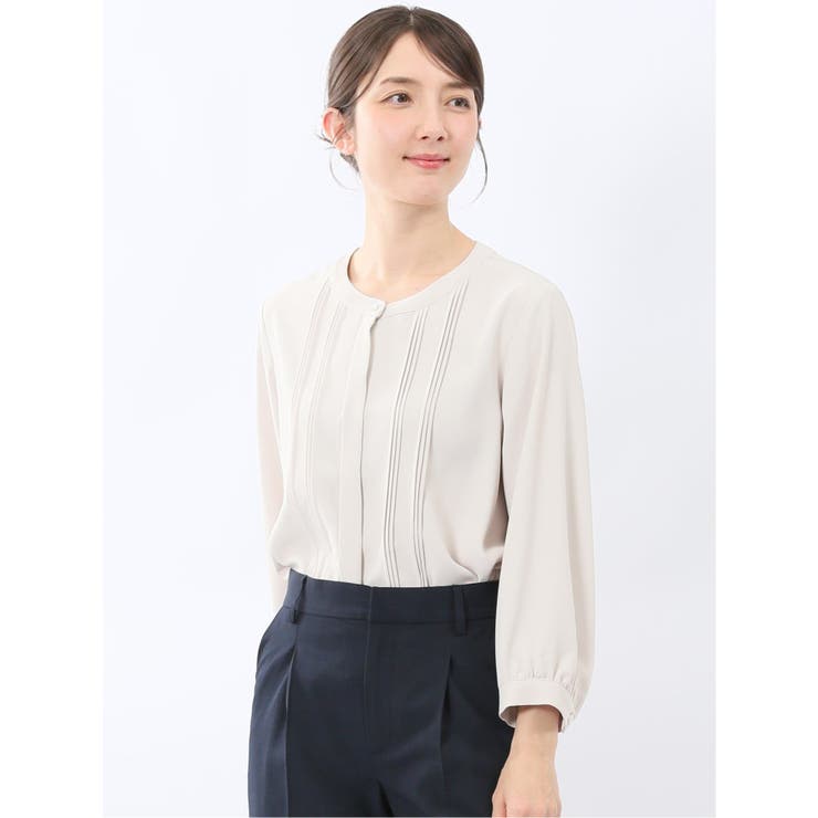 33ベージュ | ピンタック 8分袖プルオーバーブラウス  | TAKA-Q WOMEN