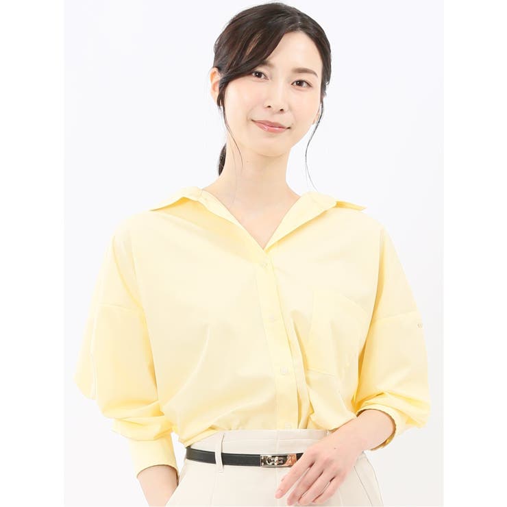 レギュラーカラー 長袖コクーンブラウス | TAKA-Q WOMEN | 詳細画像1 