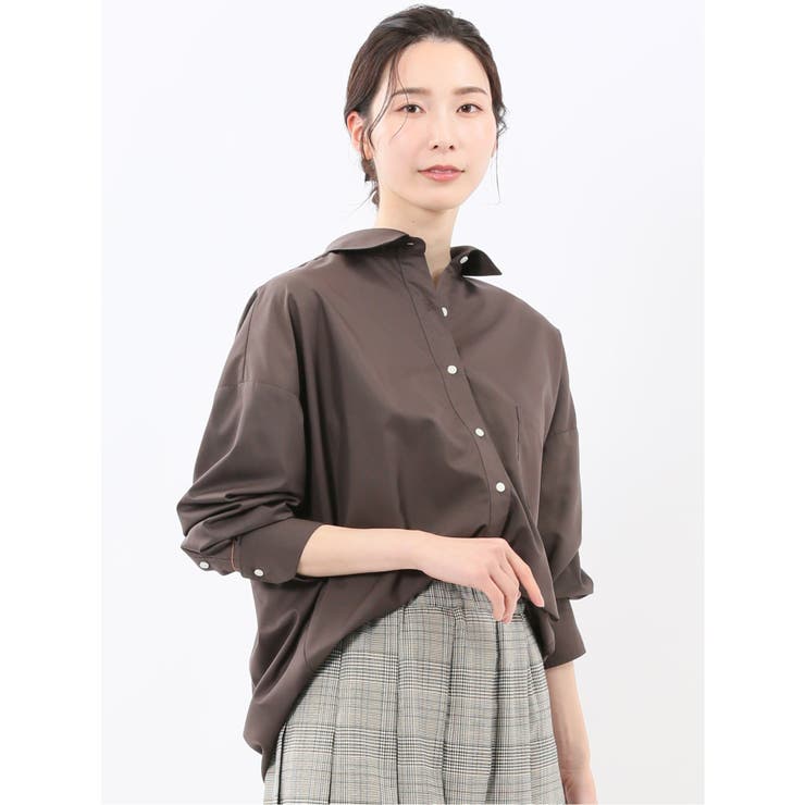 レギュラーカラー 長袖コクーンブラウス | TAKA-Q WOMEN | 詳細画像1 