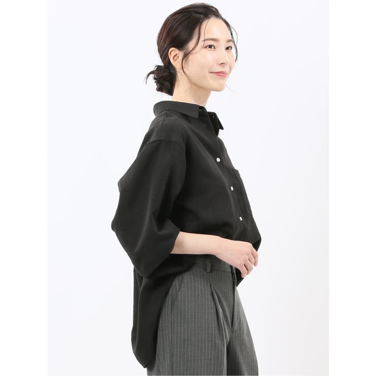 ストレッチ バックタック レギュラーカラー 長袖ブラウス | TAKA-Q WOMEN | 詳細画像14 