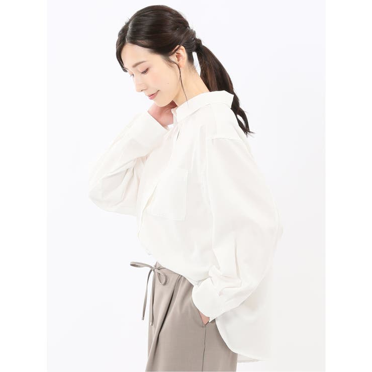 ストレッチ バックタック レギュラーカラー 長袖ブラウス | TAKA-Q WOMEN | 詳細画像2 